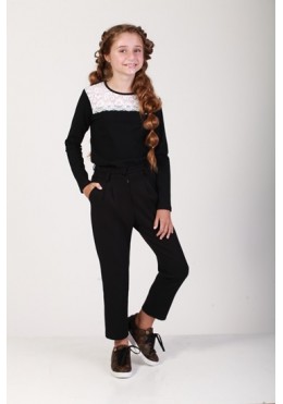 TopHat черная блуза с белым кружевом для девочки 170606